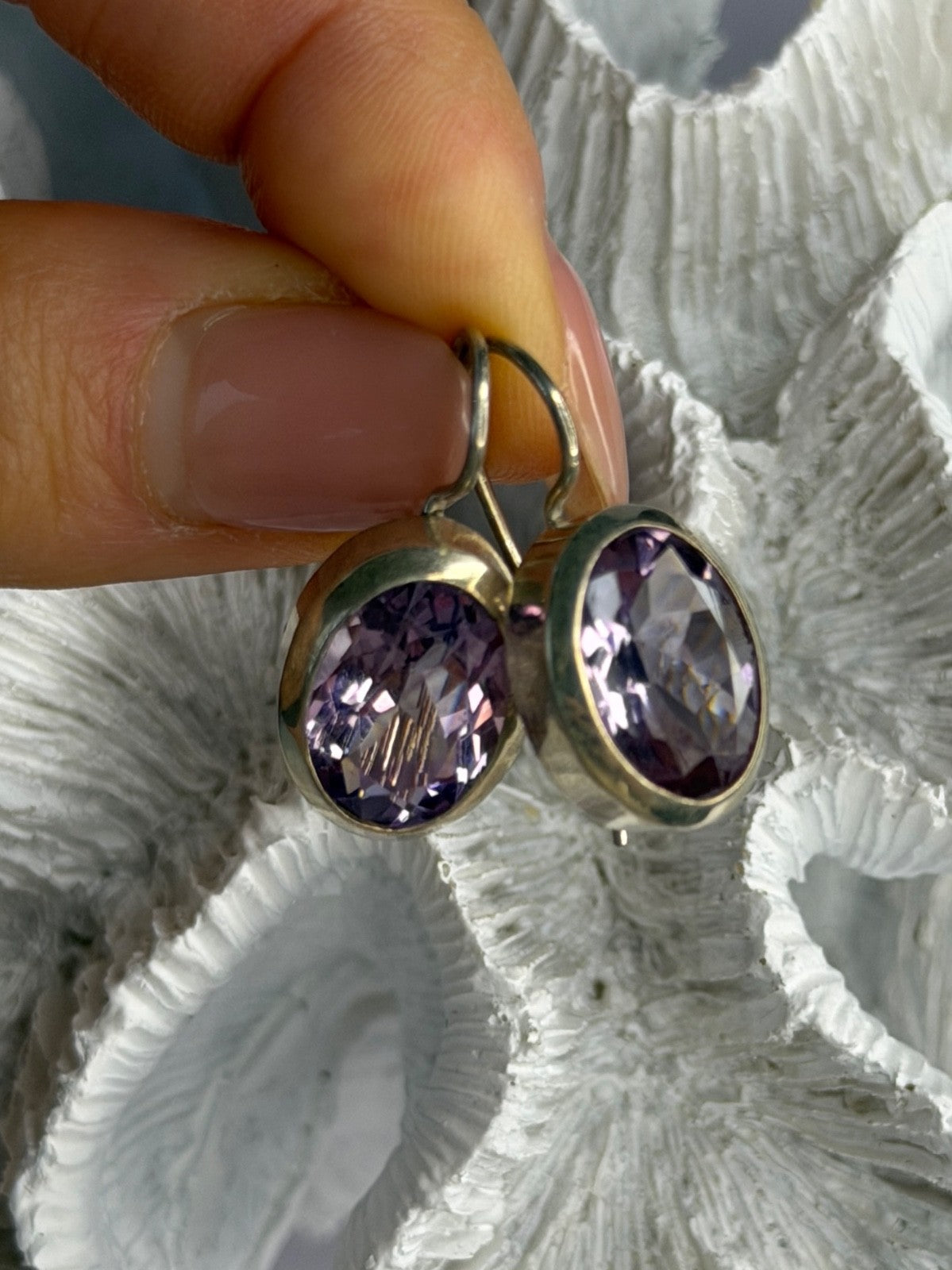 Beautiful Vintage 925 Sterling Silver Amethyst Earrings