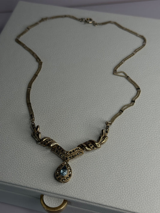 Elegant 925 Sterling Silver Blue Topaz & Marcasite Necklace