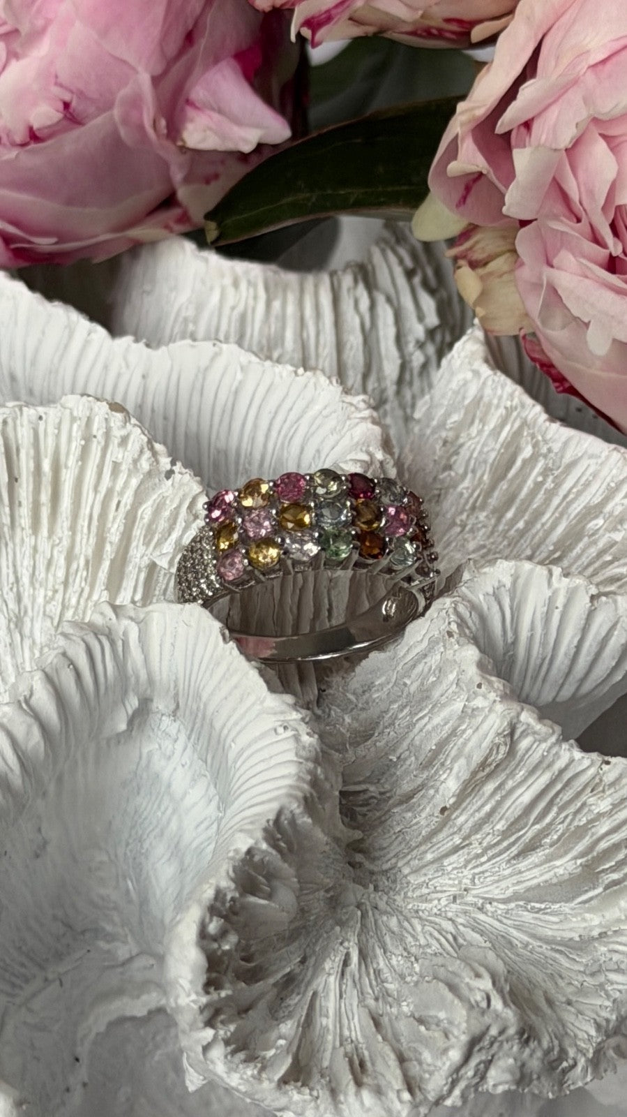 925 Sterling Silver Multi Color Spinel Ring Size 6