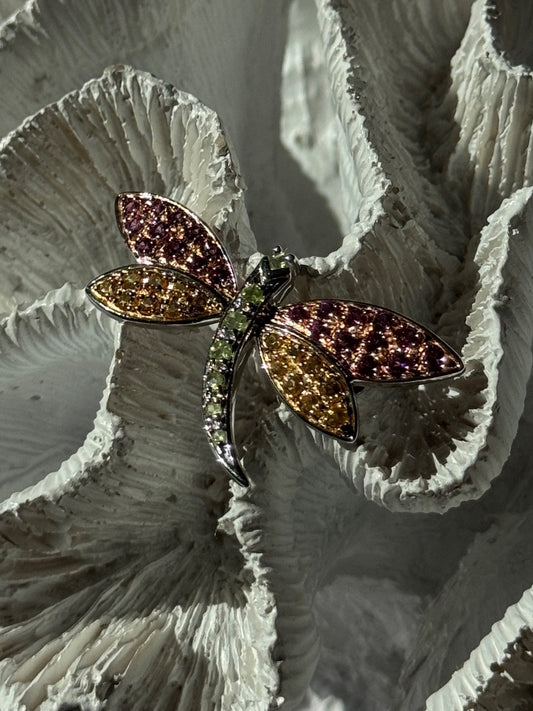 925 Sterling Silver Dragonfly Spinel Brooch
