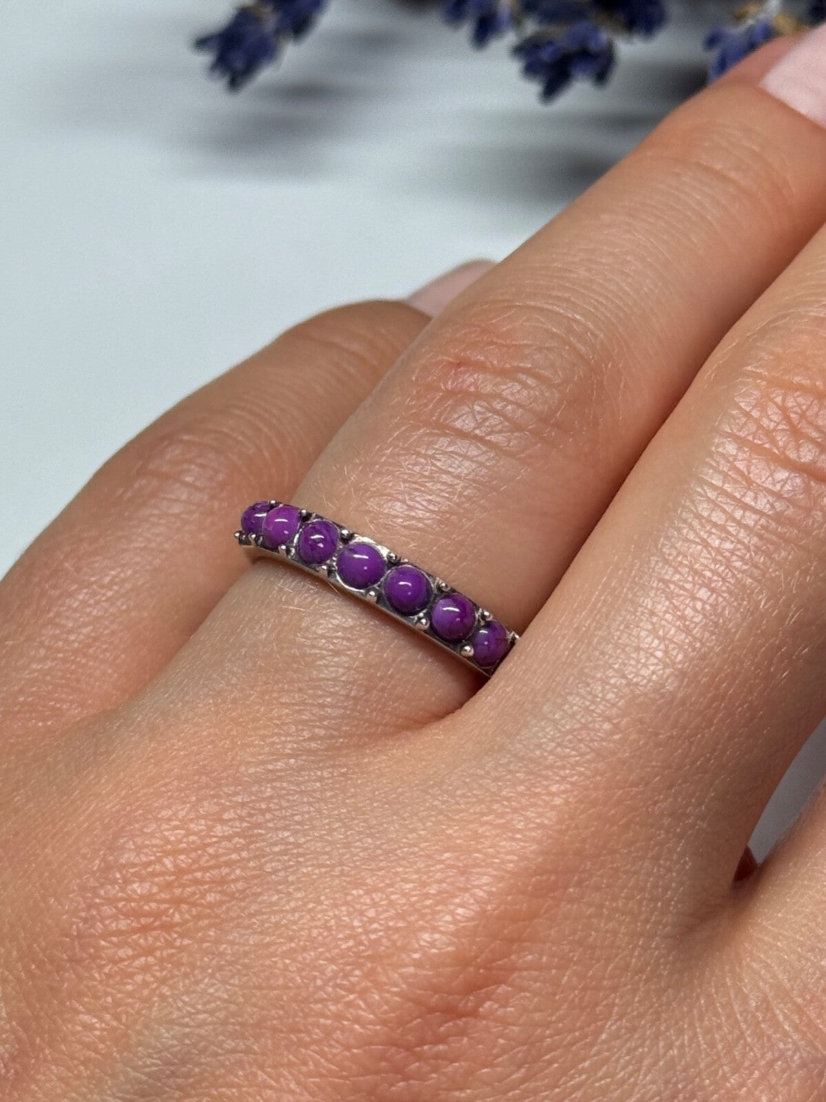 925 Sterling Silver Purple Agate Ring Size 6