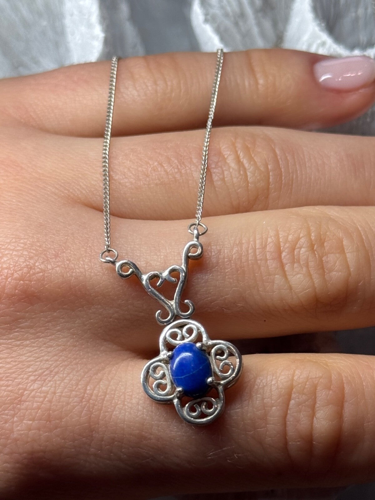 925 Sterling Silver Lapis Lazuli Necklace Length 19 In