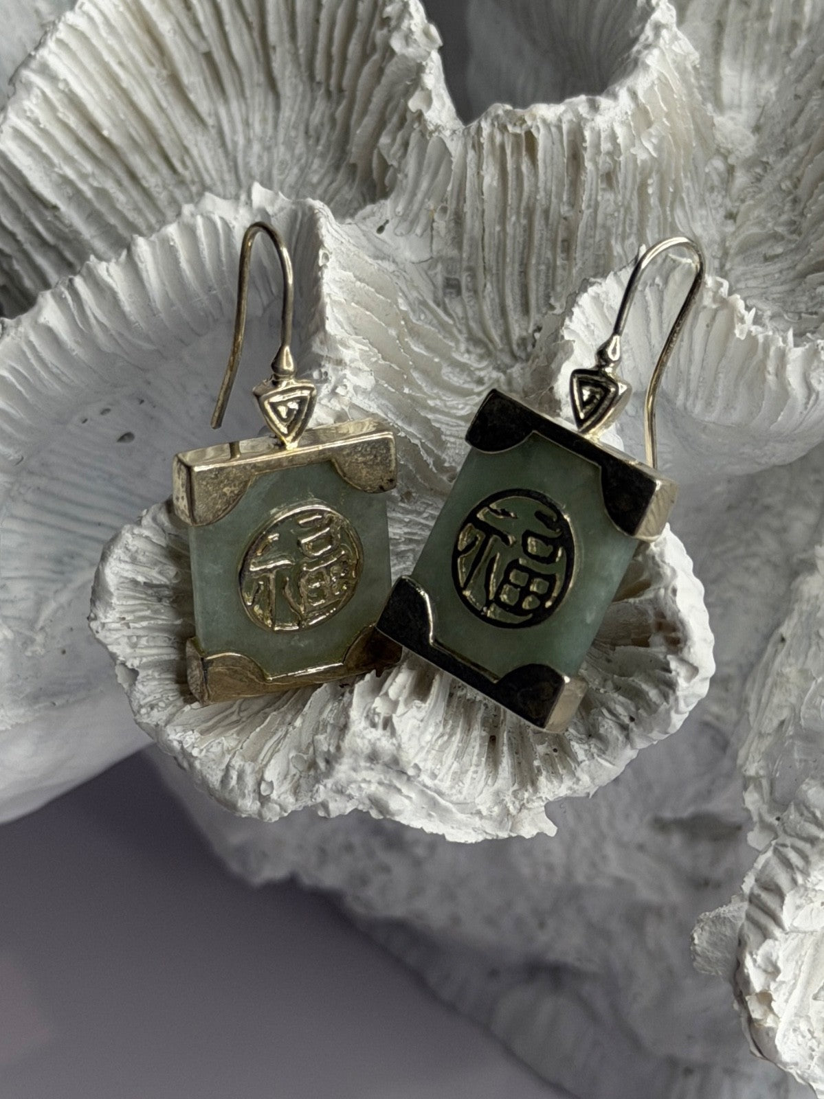 925 Sterling Silver Jade Earrings Length 1.30 Inch