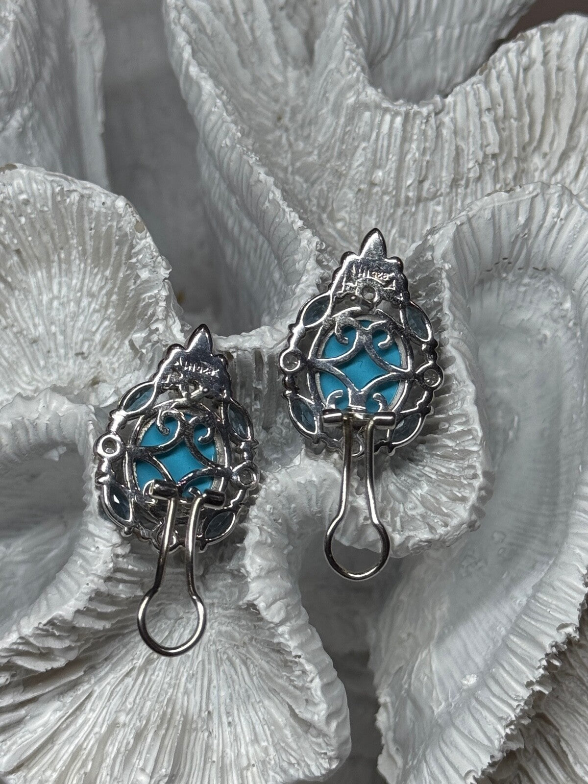 925 Sterling Silver Turquoise, Aquamarine & Beryl Earrings Length 1 Inch