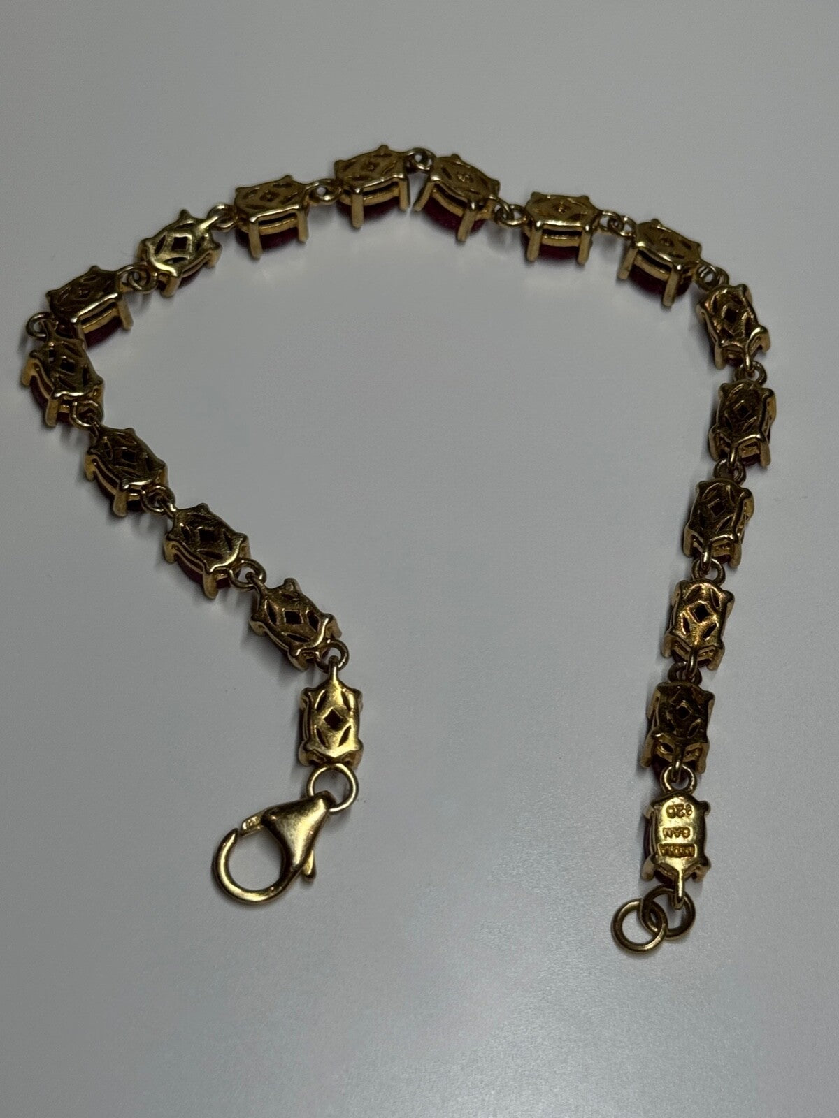 925 Sterling Silver Gold Plated Ruby Bracelet Length 7 Inch