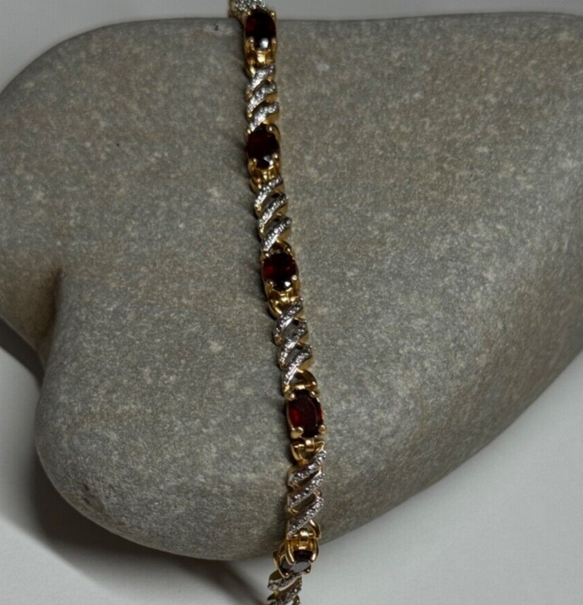 925 Sterling Silver Gold Plated Garnet Bracelet