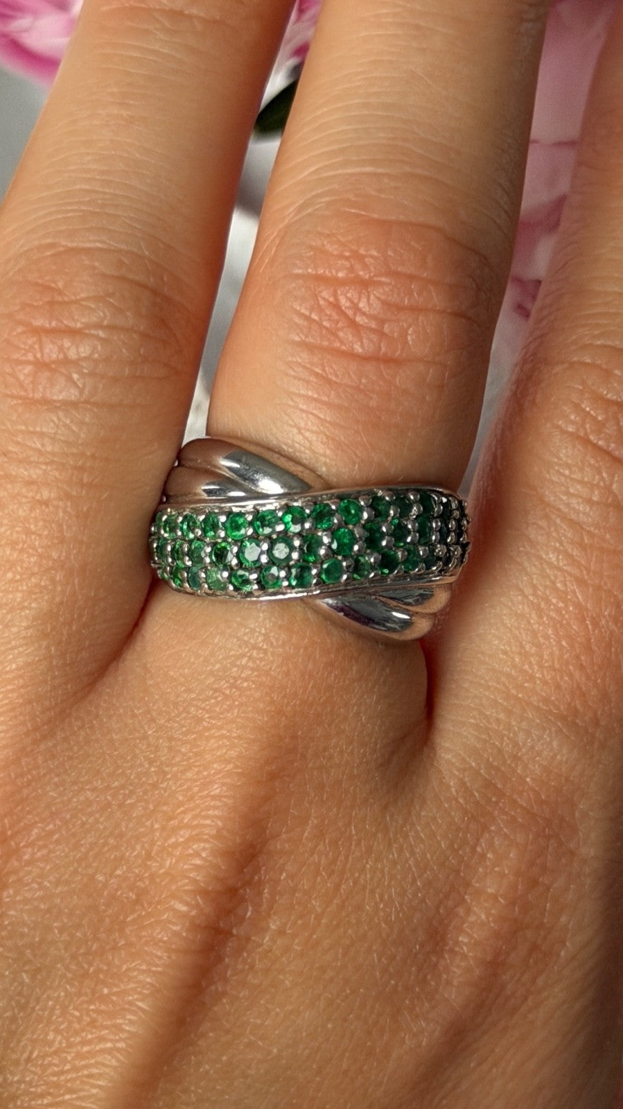 925 Sterling Silver Emerald Ring Size 7