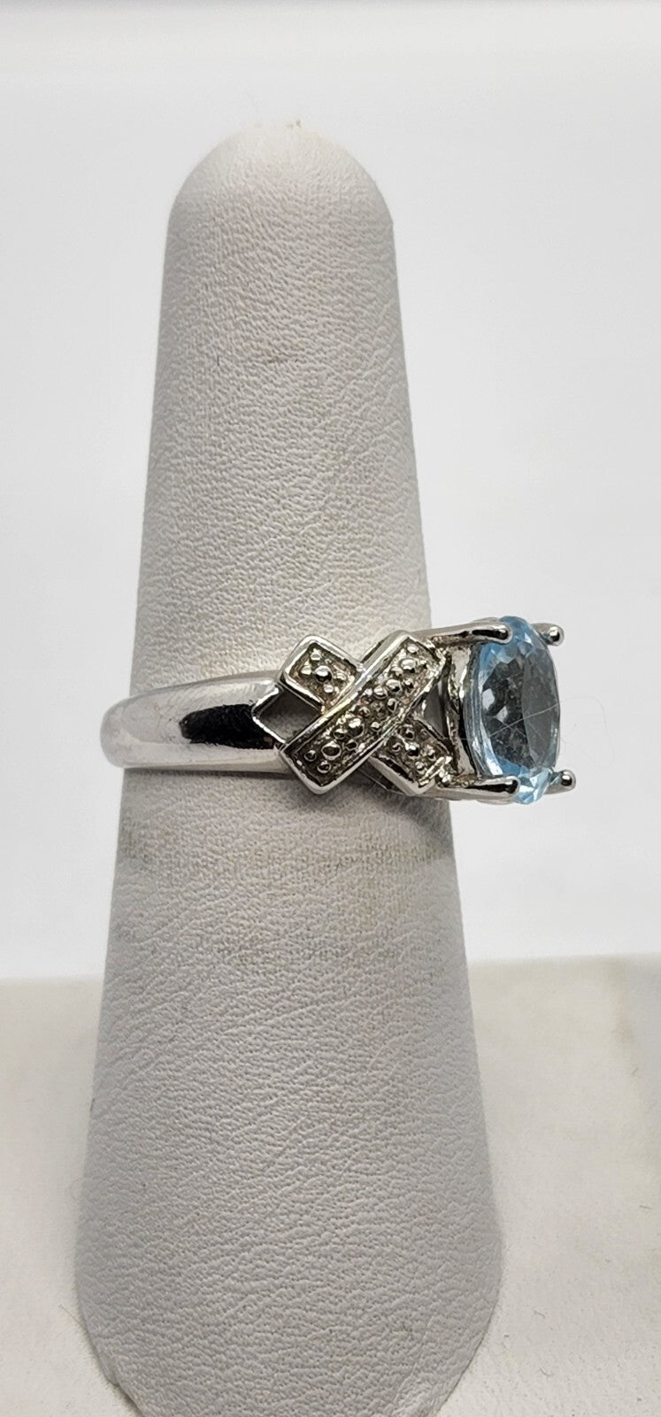 925 Sterling Silver With Topaz & Diamonds Ring Size 7