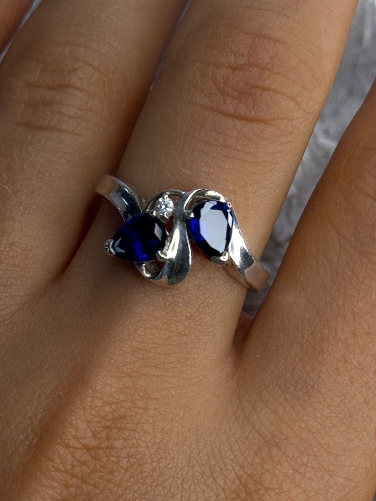 925 Sterling Silver Sapphire & Cz Ring Size 9