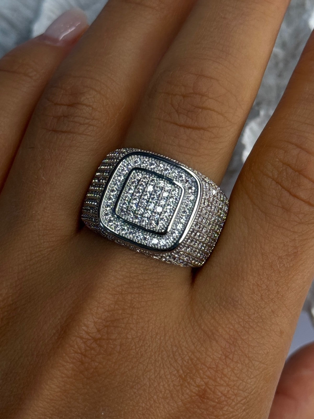 Men'S 925 Sterling Silver CZ Ring Size 12