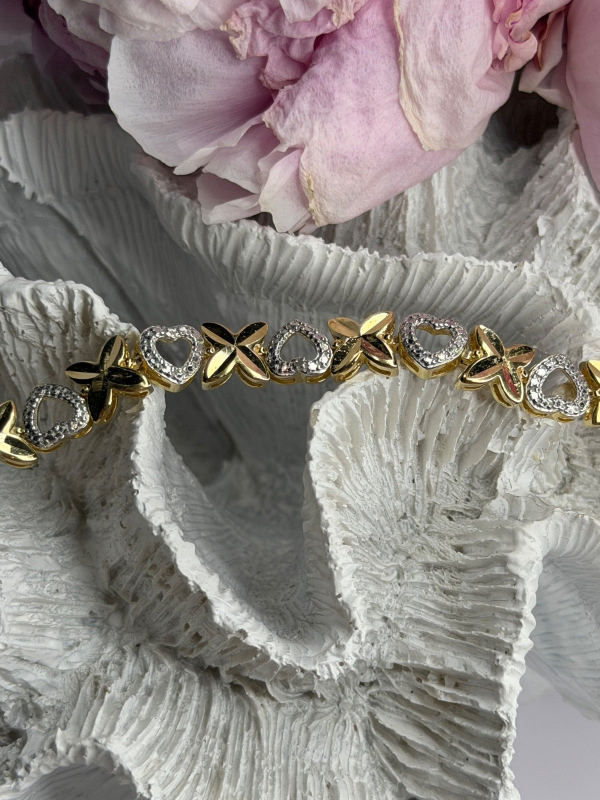 925 Sterling Silver Gold Plated Heart Bracelet Length 7.5
