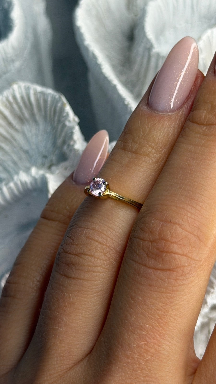 925 Sterling Silver Gold Plated Morganite Ring Size 4