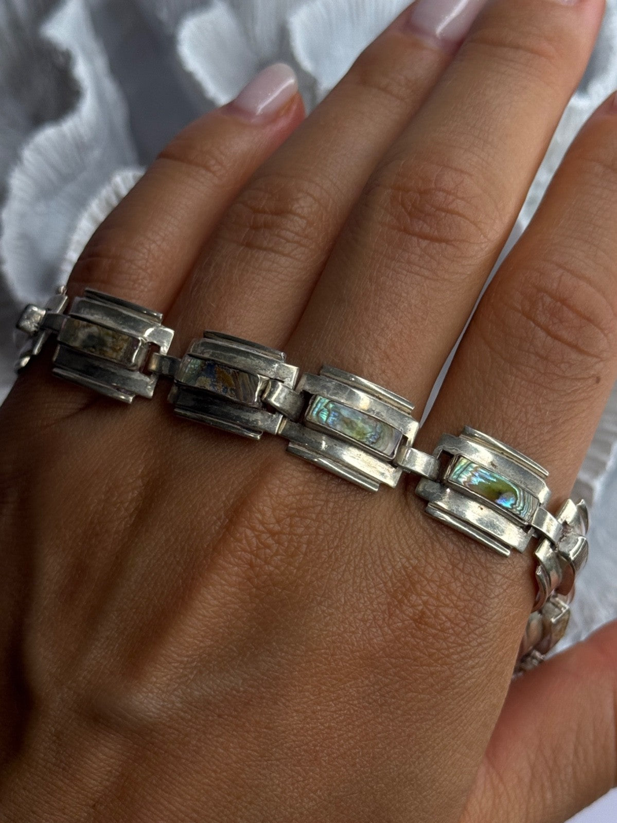 Vintage 925 Sterling Silver Abalone Bracelet Length 6.5
