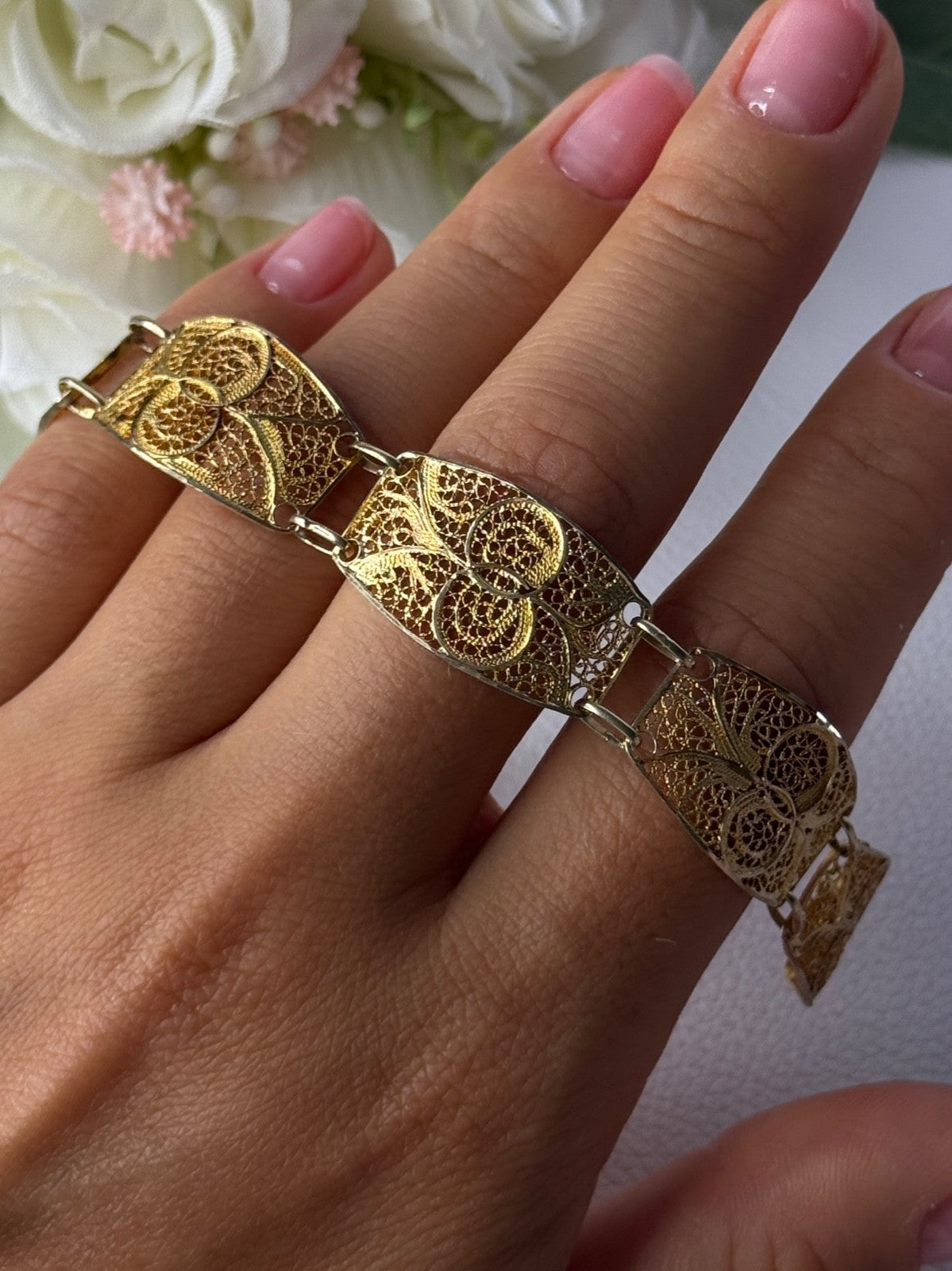 Portugal Topazio 925 Sterling Silver Gold Plated Bracelet Length 7 Inch