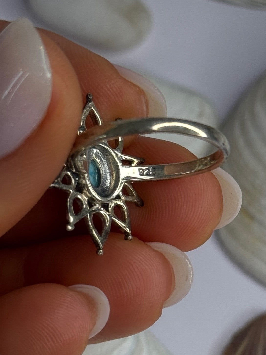 925 Sterling Silver Turquoise Ring Size 8