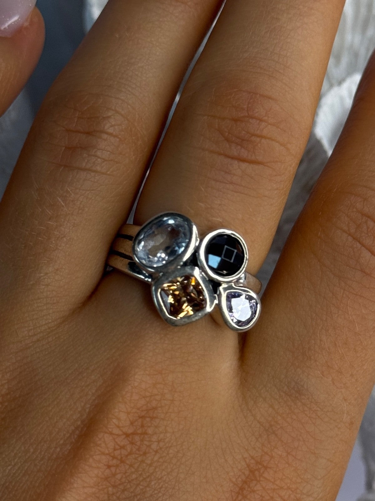 925 Sterling Silver Multi Color Tourmaline Ring Size 8