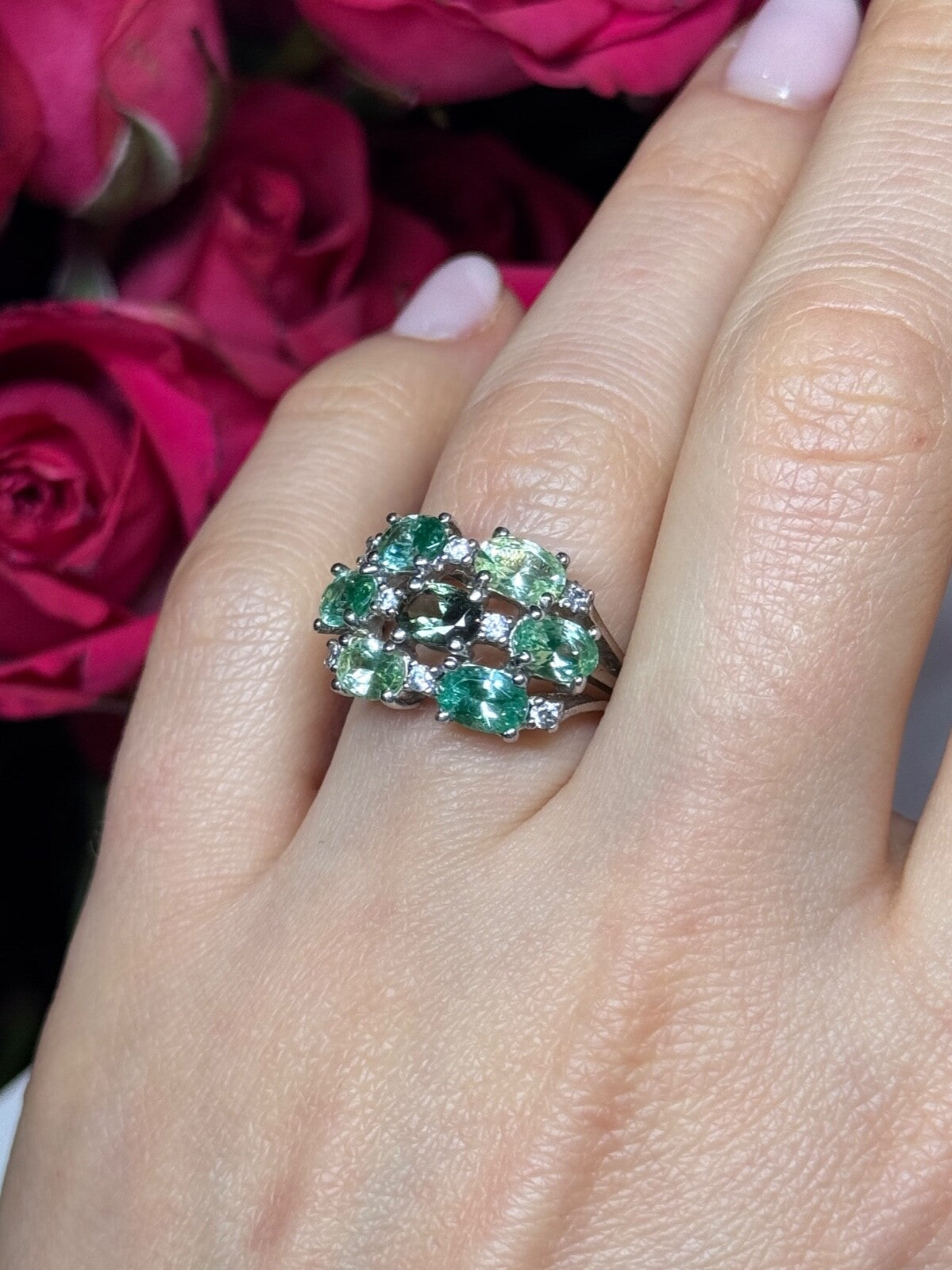 925 Sterling Silver Spinel & CZ Ring Size 6