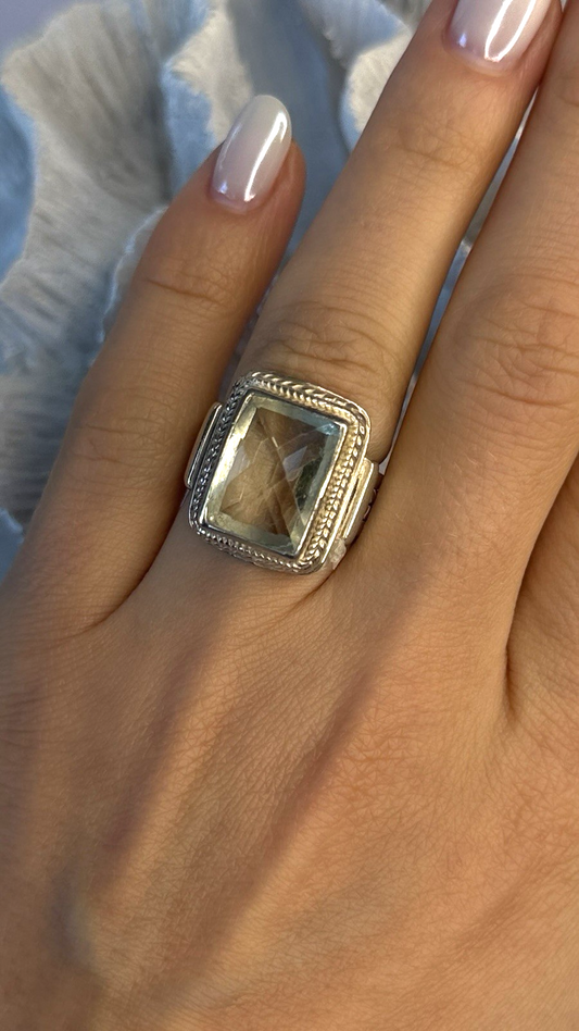 Vintage Style 925 Sterling Silver Quartz Stone Ring Size 6