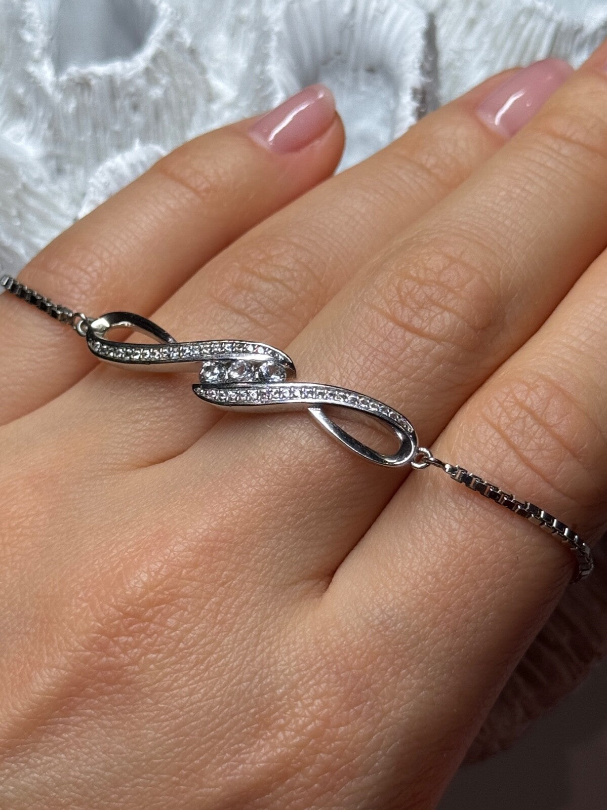 925 Sterling Silver CZ Bracelet Slider
