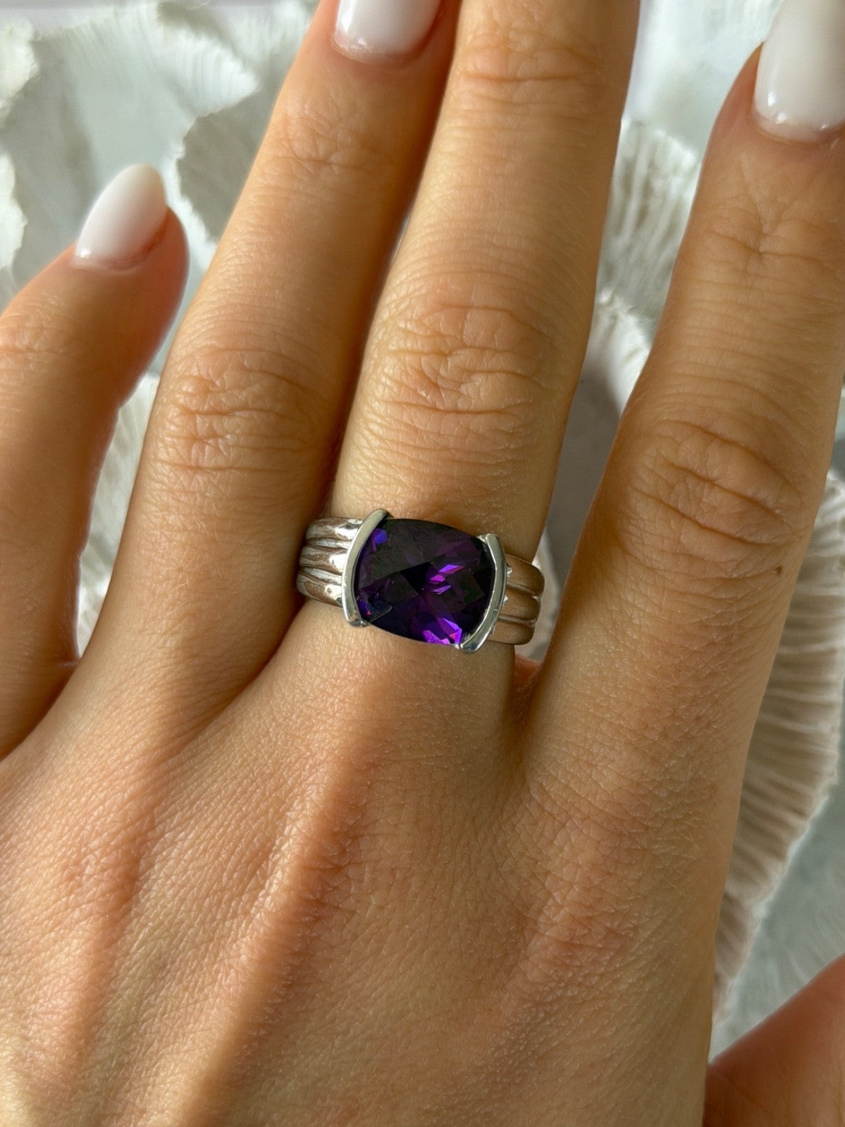 FAS 925 Sterling Silver Amethyst Ring Size 8
