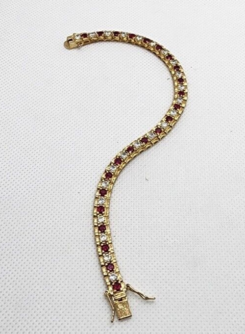 925 Sterling Silver Vermeil Ruby AND Quartz Bracelet Size 7.15 IN