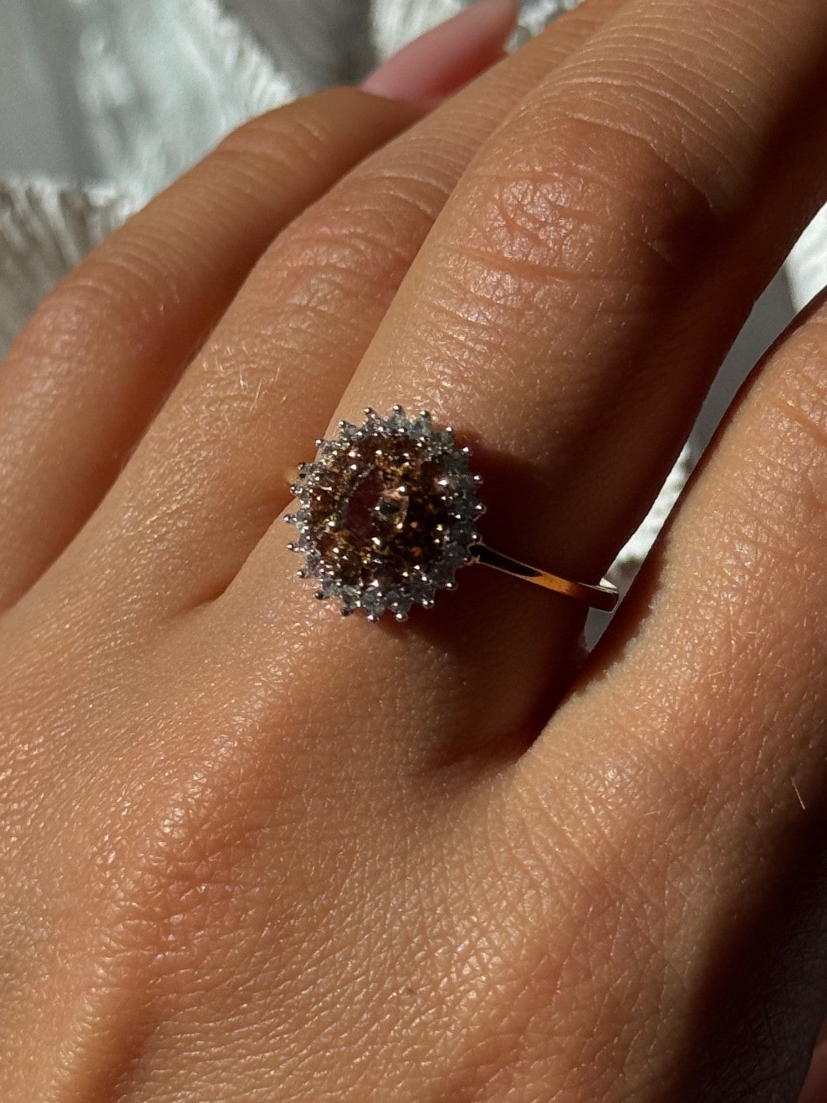 D'Joy 925 Sterling Silver Gold Plated Brown & White Spinel Ring Size 9