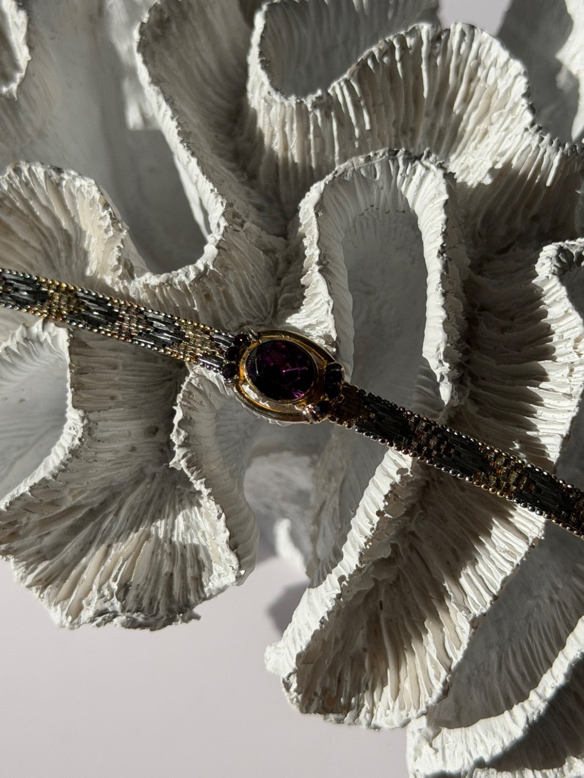 Italy 925 Sterling Silver Gold Plated Amethyst Bracelet