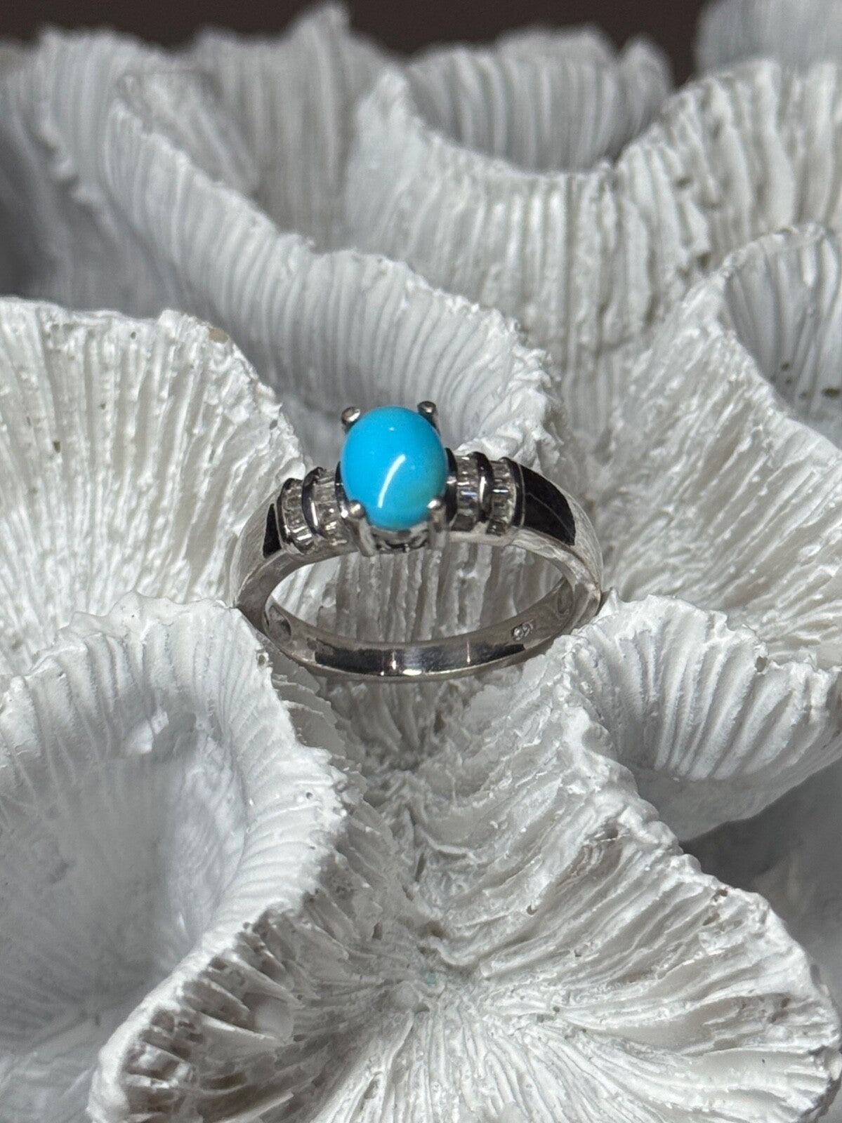 925 Sterling Silver Larimar & Beryl Ring Size 7.5