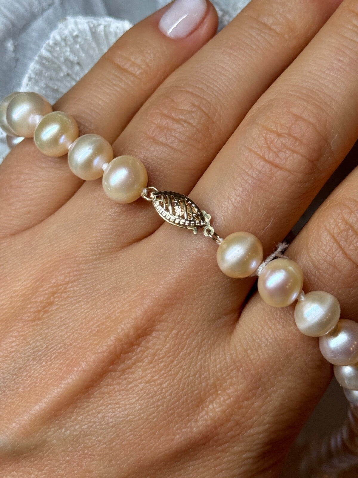 14K YELLOW GOLD CLASP FRESH WATER PINK PEARL NECKLACE 18 Inch