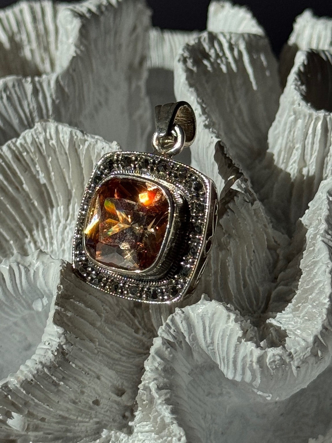 925 Sterling Silver Citrine & Marcasite Pendant