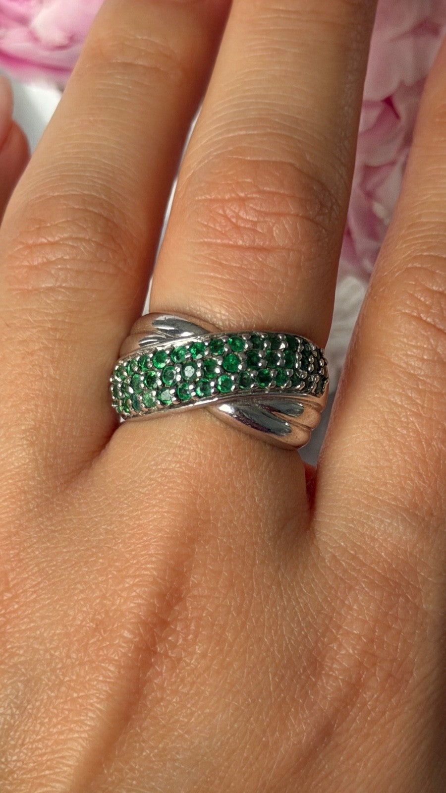 925 Sterling Silver Emerald Ring Size 7