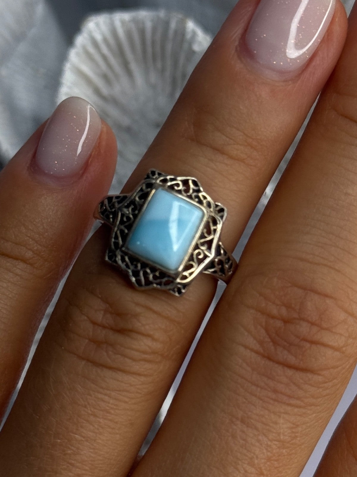925 Sterling Silver Bbj Larimar Ring Size 5