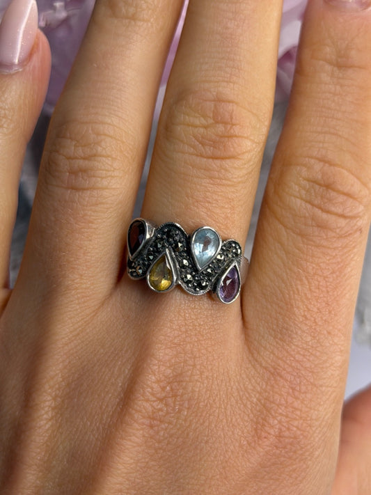 925 Sterling Silver Amethyst Topaz Citrine Garnet Ring Size 9