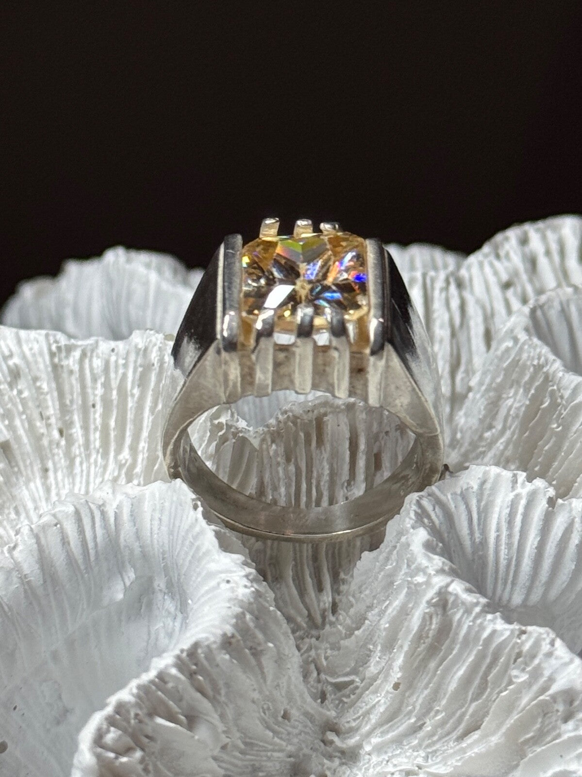 Men'S 925 Sterling Silver Yellow Spinel Ring Size 8.5