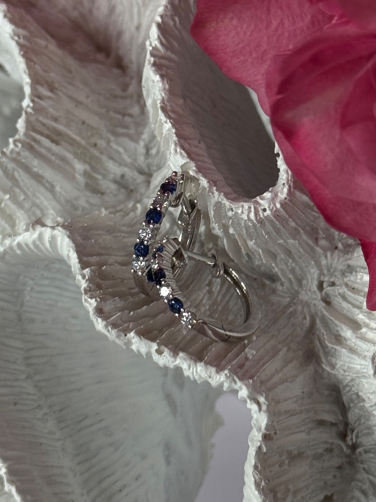 14K White Gold Sapphire & Diamond Earrings