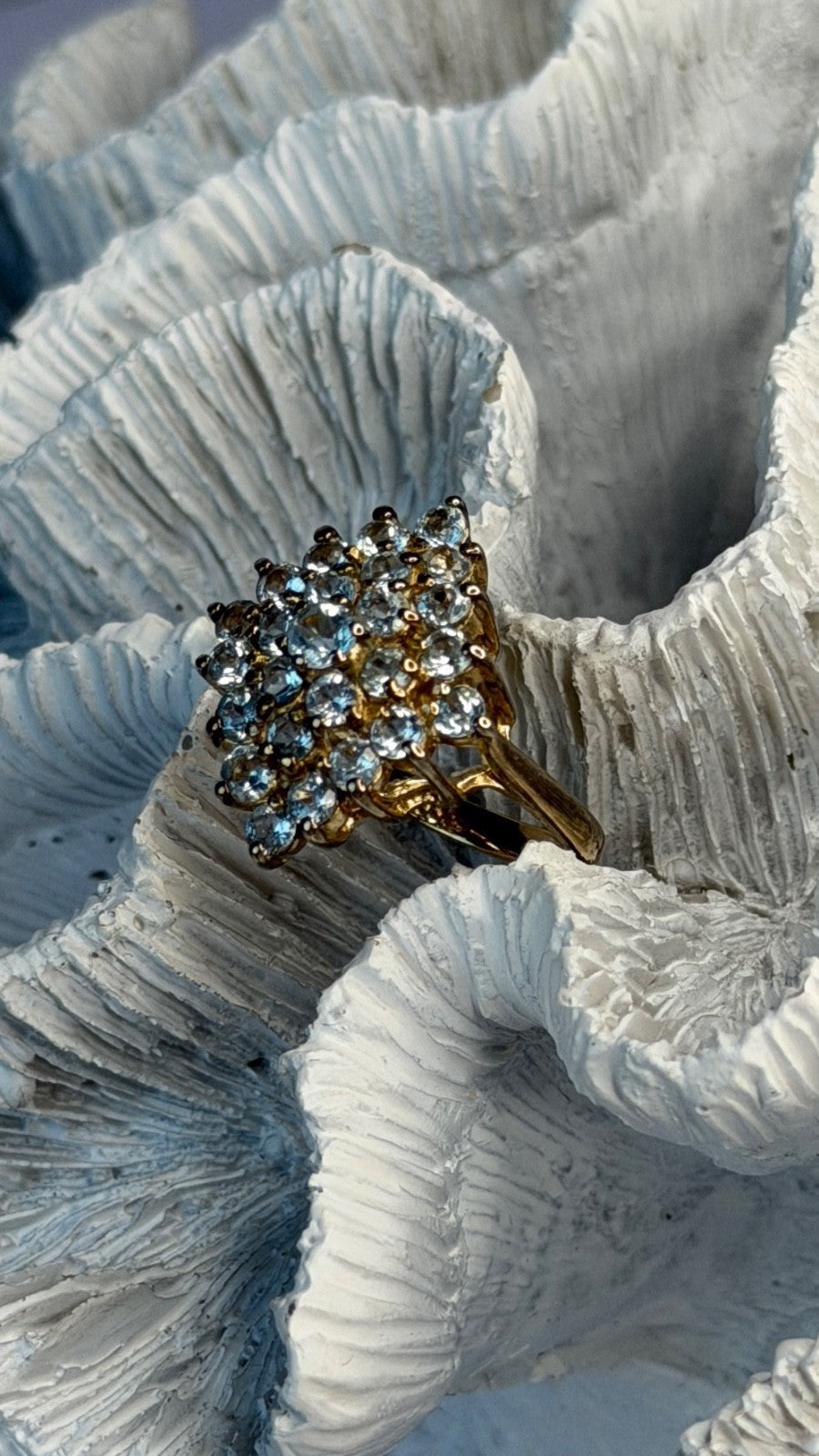 925 Sterling Silver Gold Plated Blue Topaz Ring Size 8