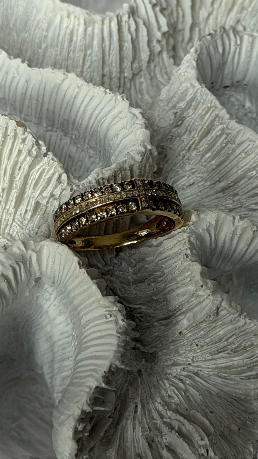 10K Yellow Gold White 0.17 ct & Chocolate 0.32 ct Diamond Ring Size 7