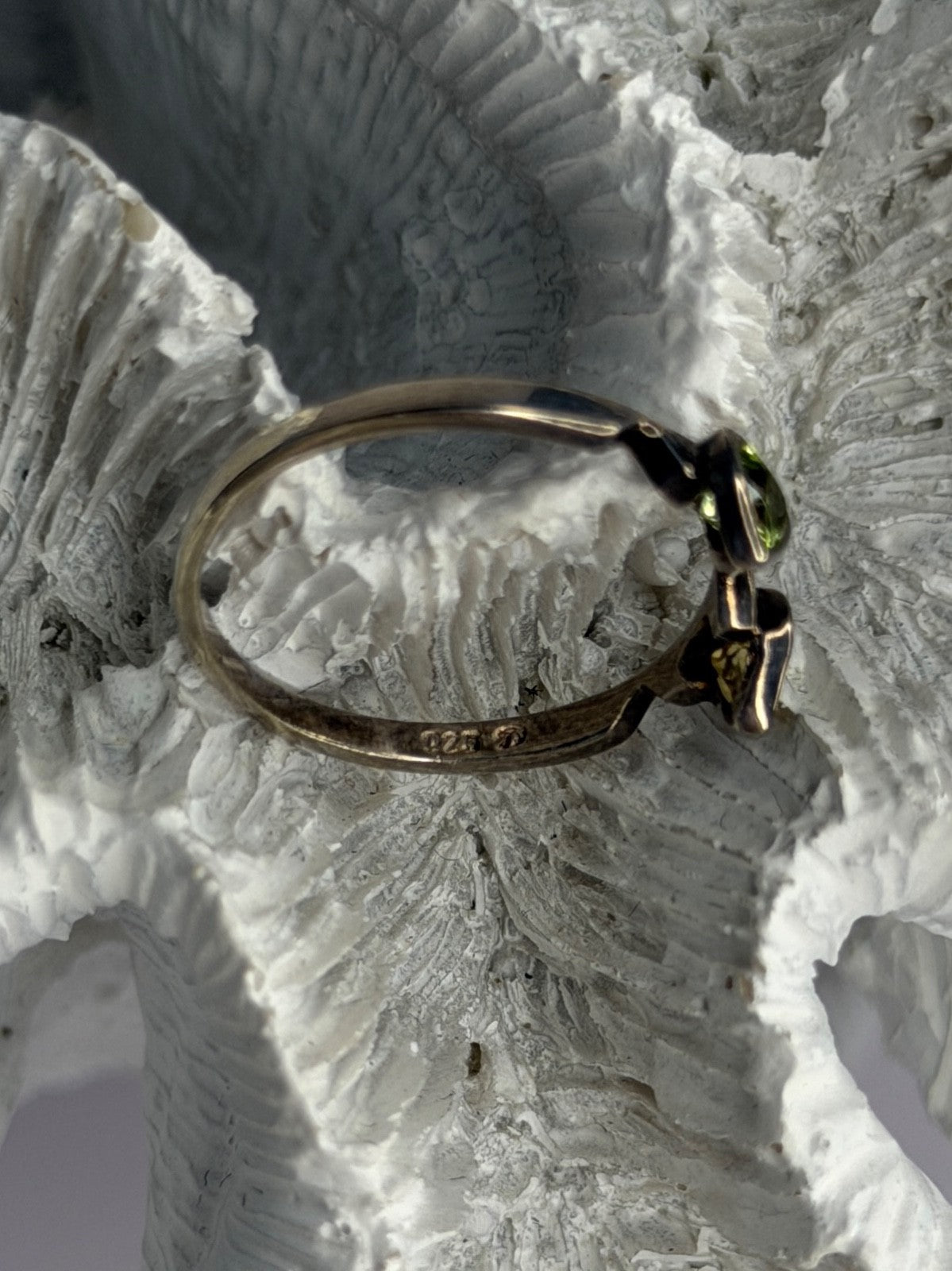 925 Sterling Silver Peridot & Citrine Heart Ring Size 8