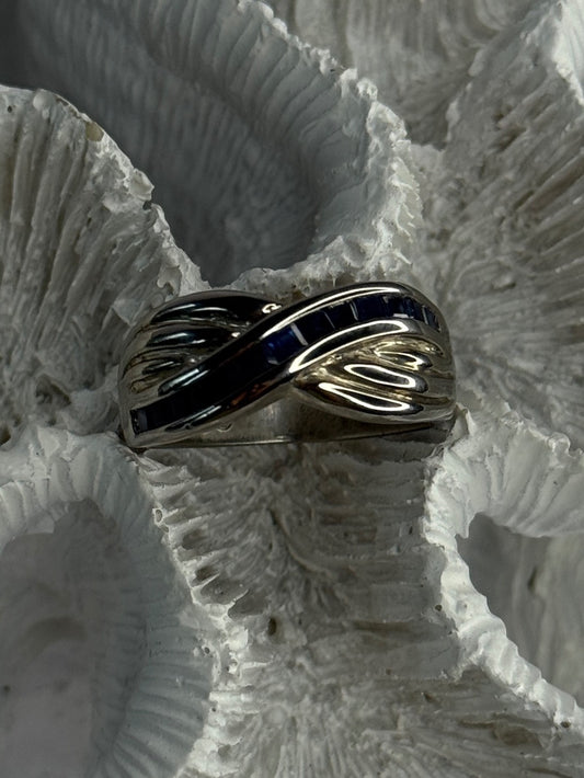 925 Sterling Silver Sapphire Ring Size 8