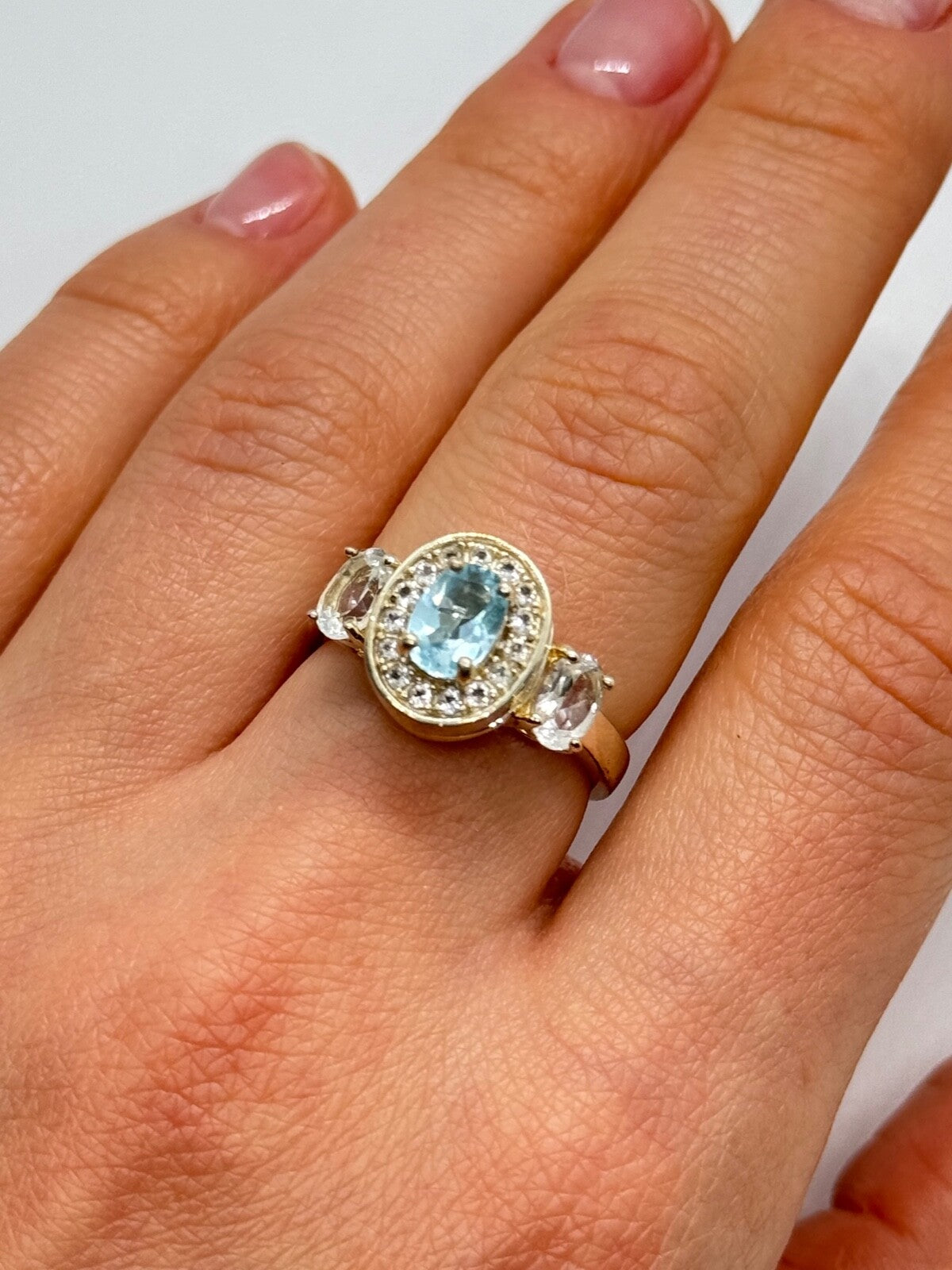 925 Sterling Silver Blue & White Topaz Ring Size 7.5