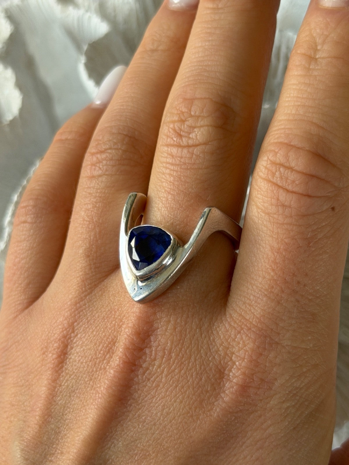 Handmade Custom 925 Sterling Silver Sapphire Ring Size 7.5