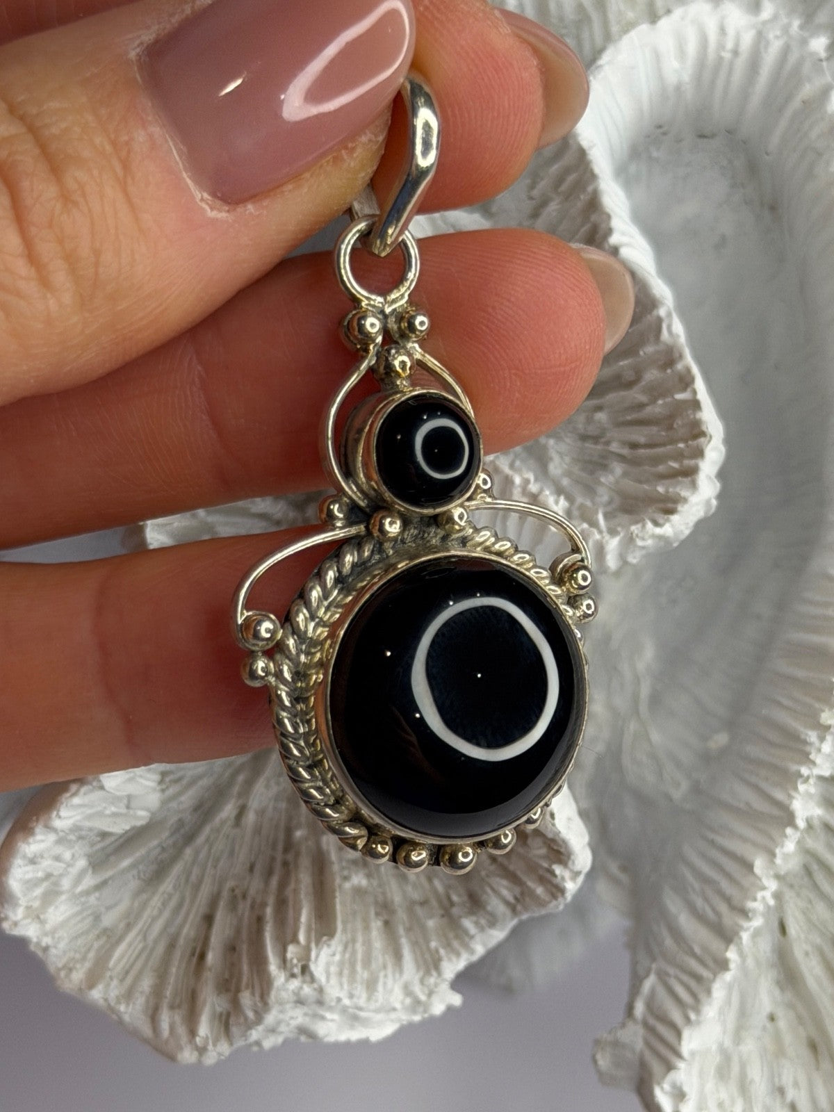 Vintage 925 Sterling Silver Agate Pendant Length 2 in