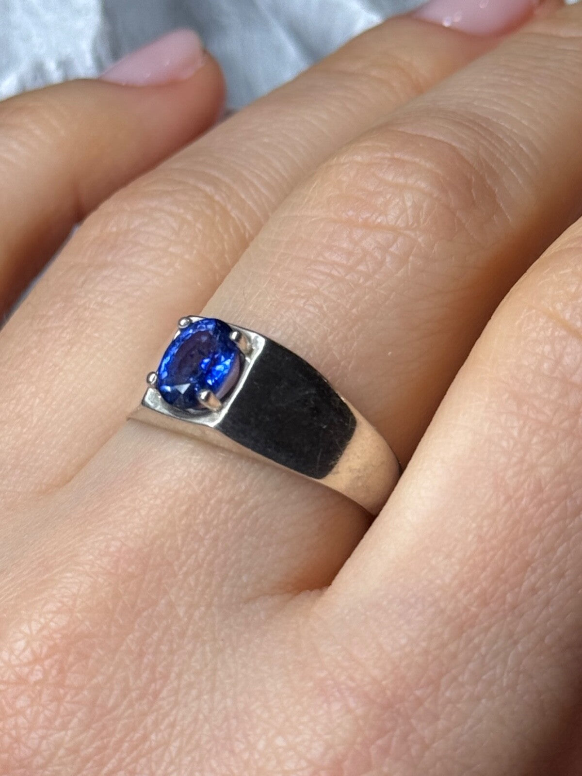 Men'S 925 Sterling Silver Sapphire Ring Size 8.5