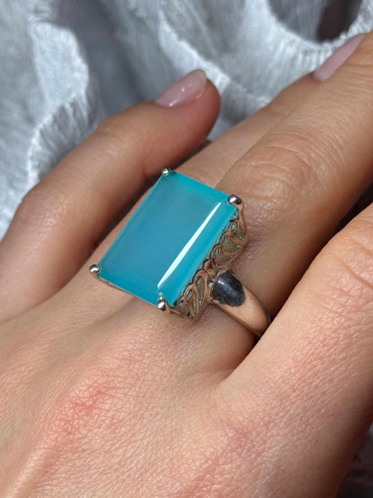 925 Sterling Silver Aquamarine Ring Size 7.5