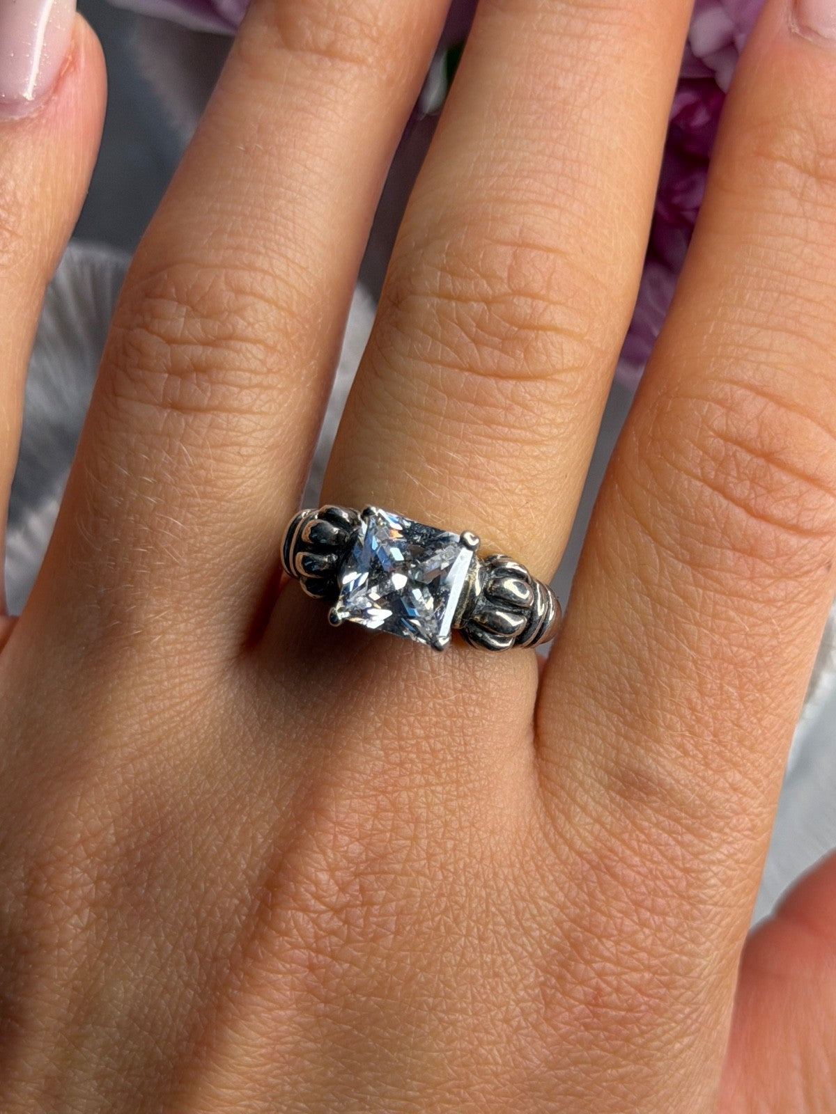 Vintage 925 Sterling Silver Cz Ring Size 8