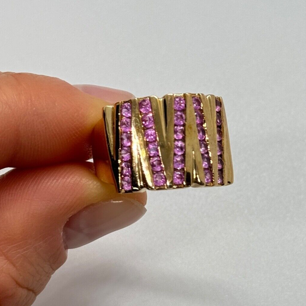 925 Sterling Silver Gold Plated Pink Topaz Ring Size 6.5