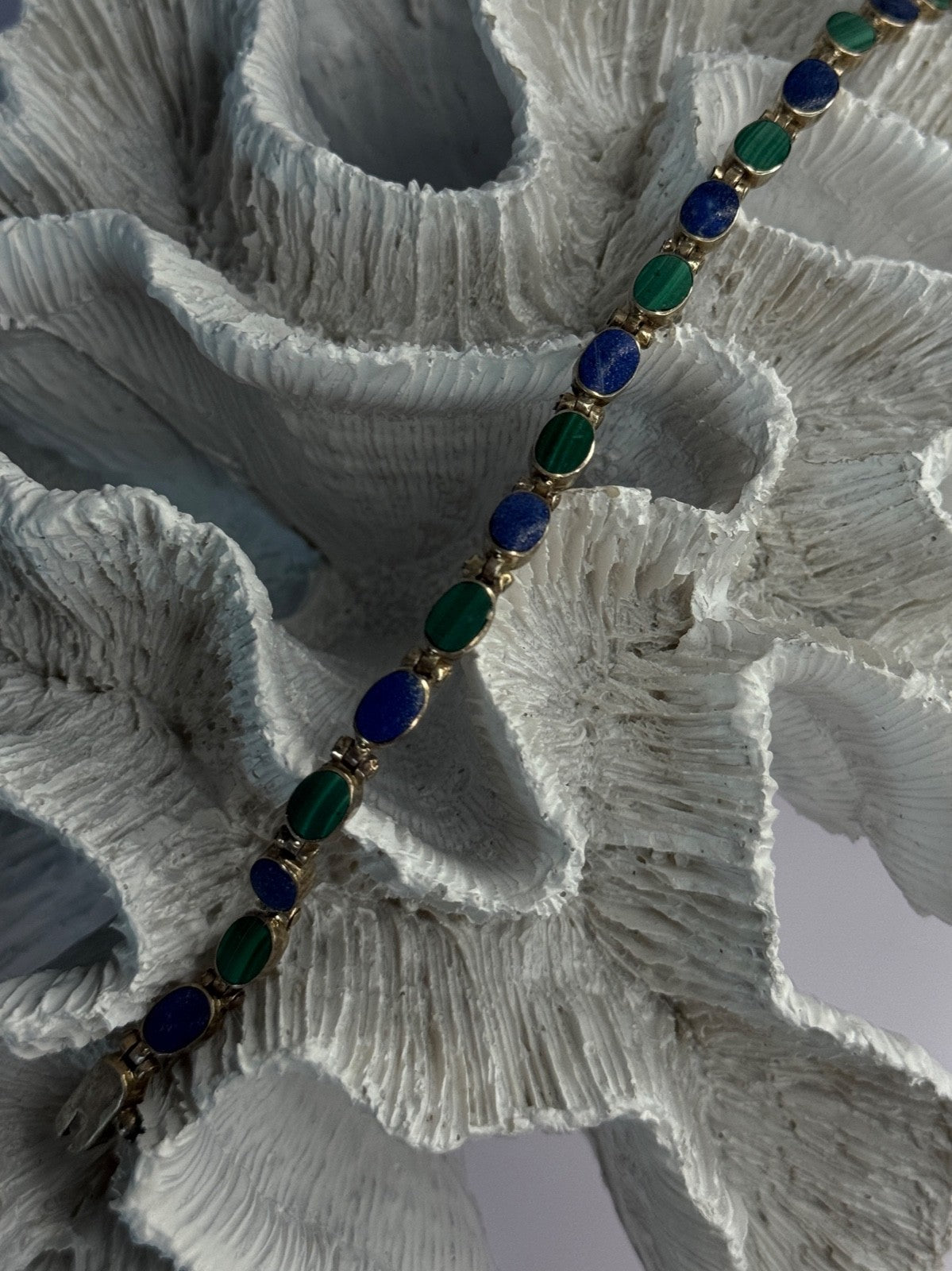 925 Sterling Silver Malachite & Sodalite Bracelet Length 7