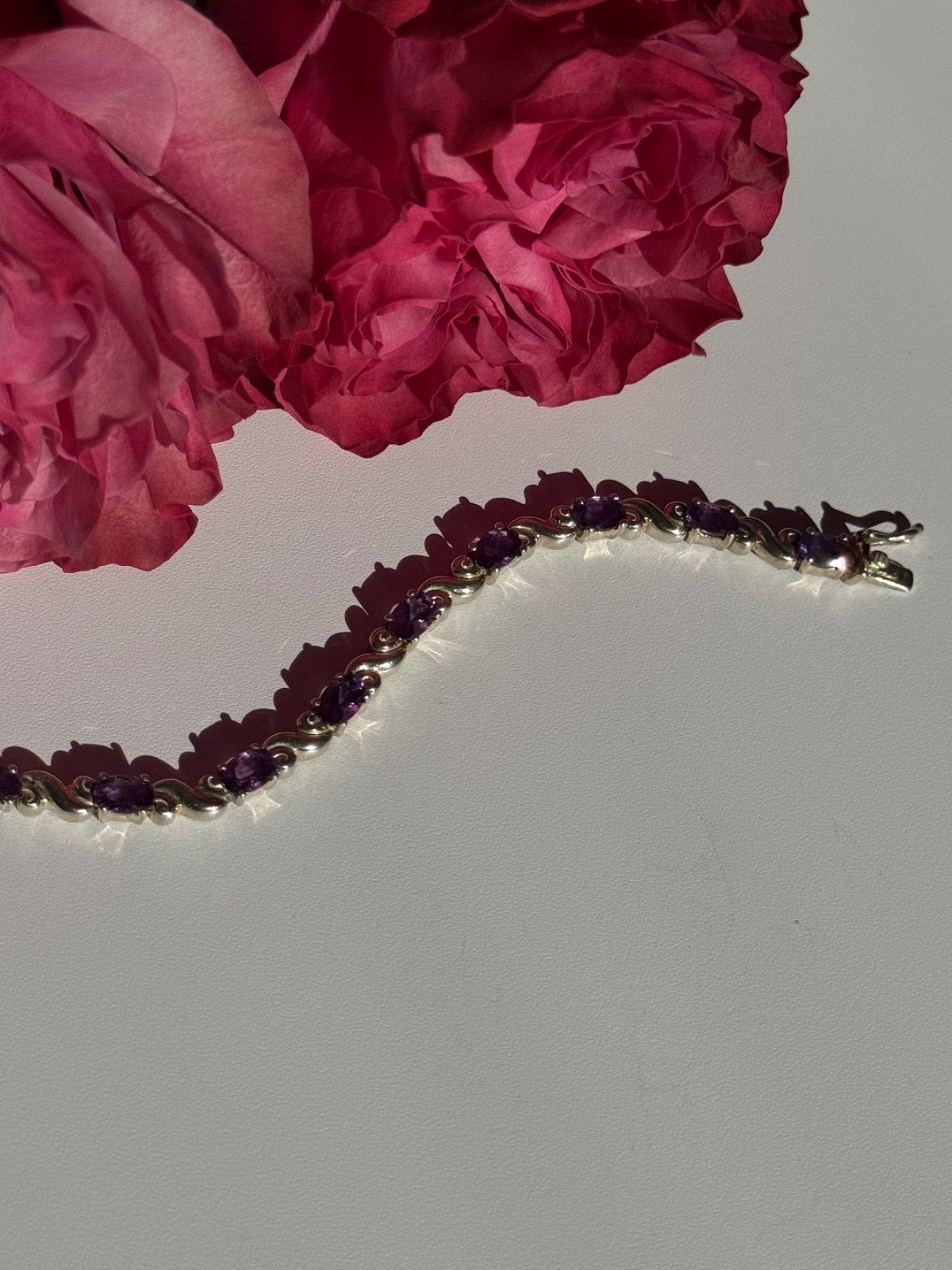 925 Sterling Silver Amethyst Bracelet 7.5 Inch