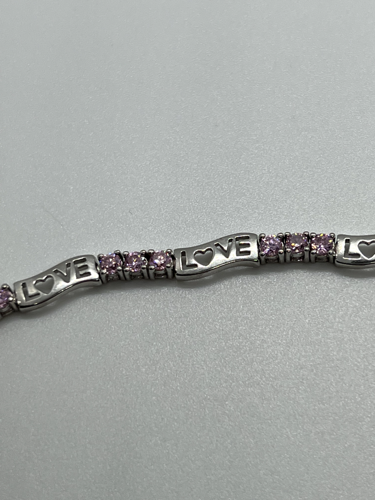 925 Sterling Silver Pink CZ "Love" Bracelet