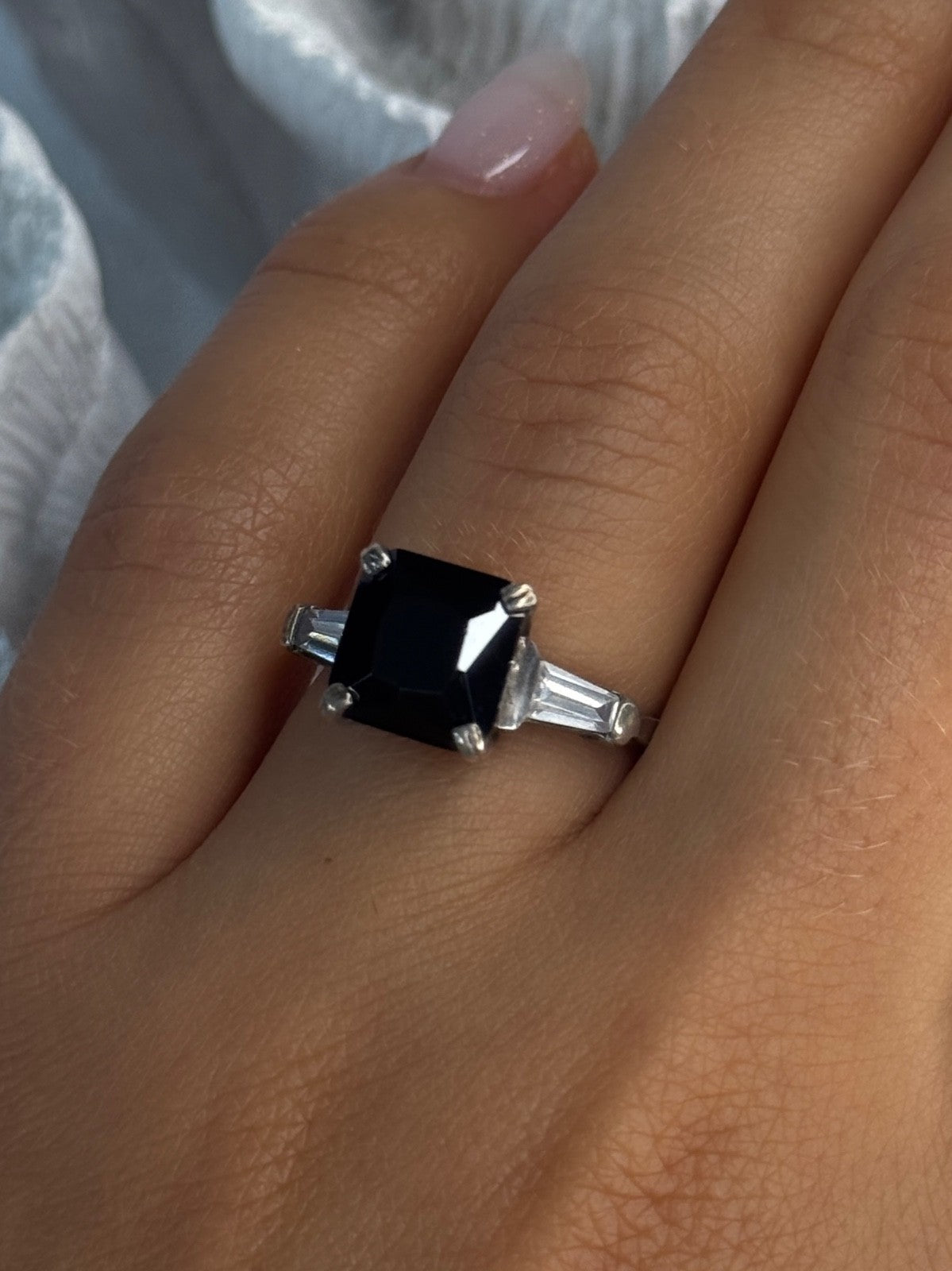 925 Sterling Silver Black Onyx & Beryl Ring Size 7